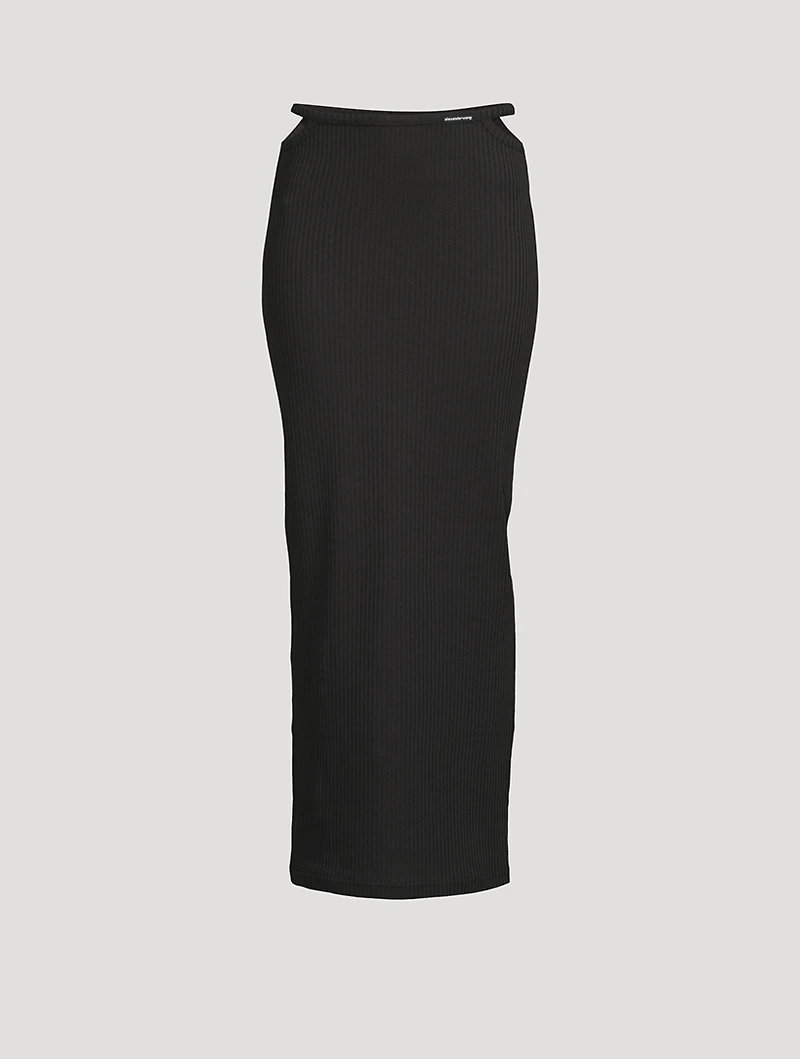 G-String Rib Knit Cotton Jersey Long Skirt