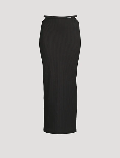 G-String Rib Knit Cotton Jersey Long Skirt