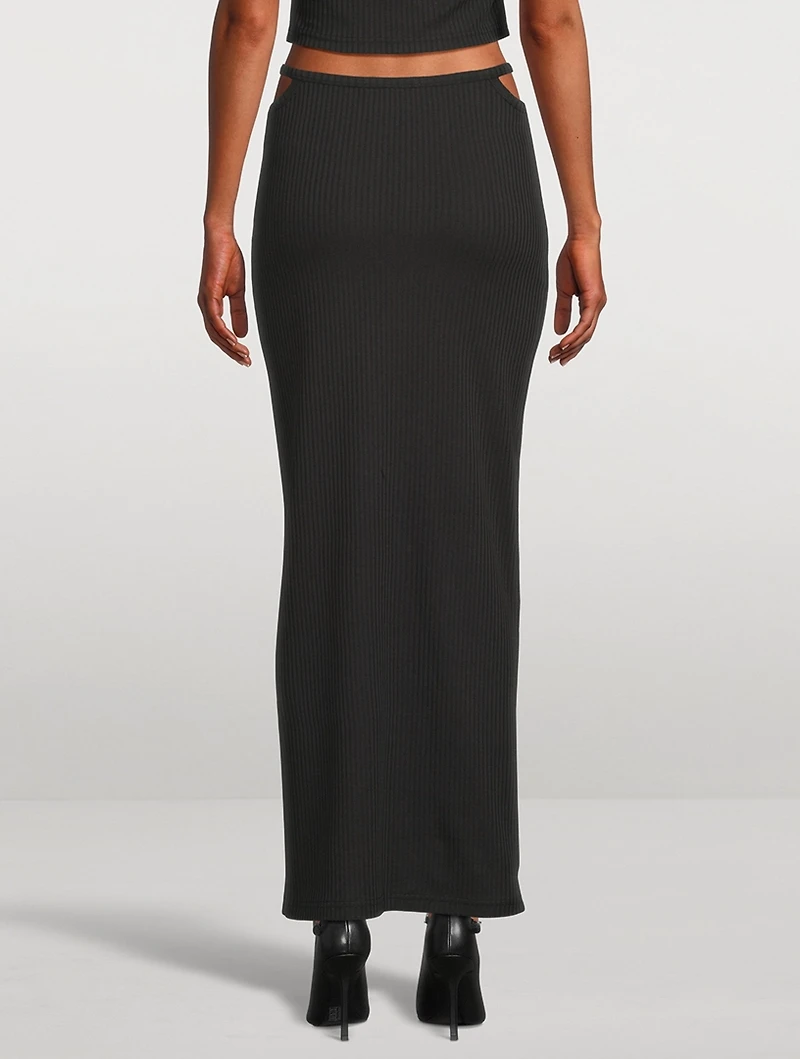 G-String Rib Knit Cotton Jersey Long Skirt