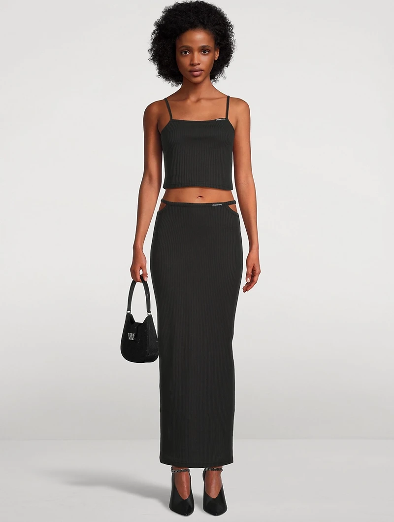 G-String Rib Knit Cotton Jersey Long Skirt