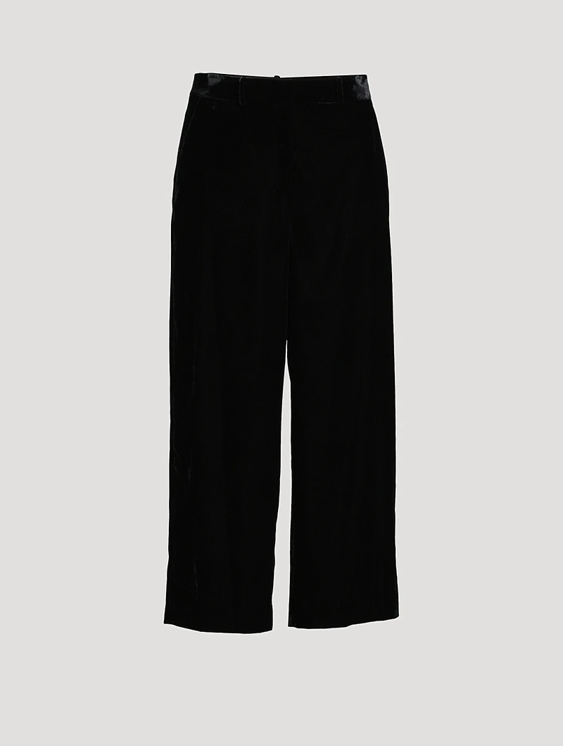 Stretch Velvet Straight-Leg Trousers