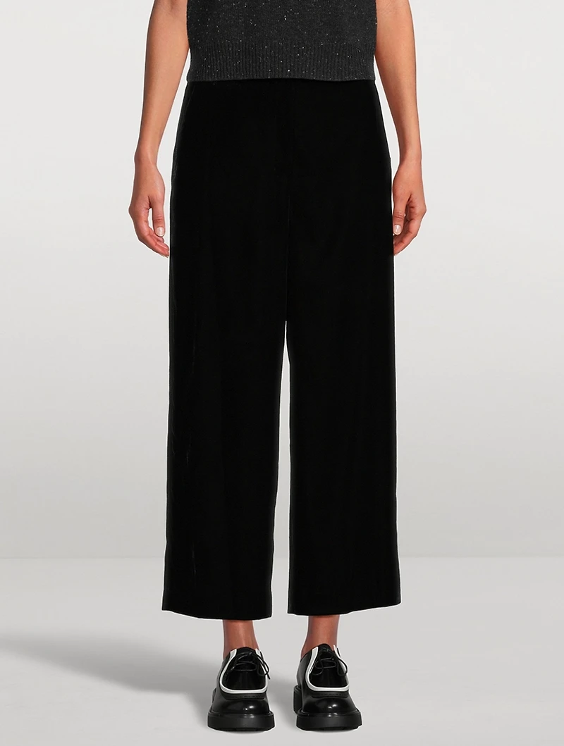 Stretch Velvet Straight-Leg Trousers