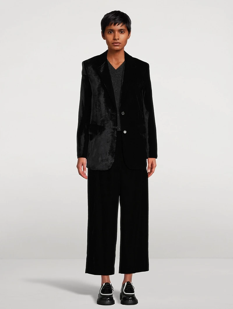 Stretch Velvet Straight-Leg Trousers