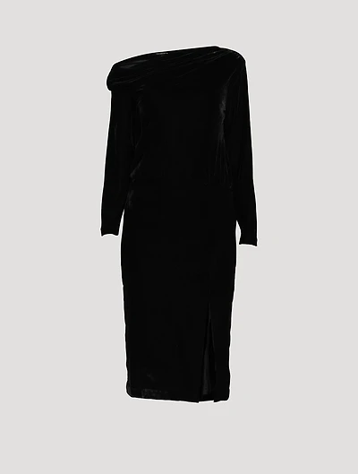 Off-The-Shoulder Velvet Midi Dress