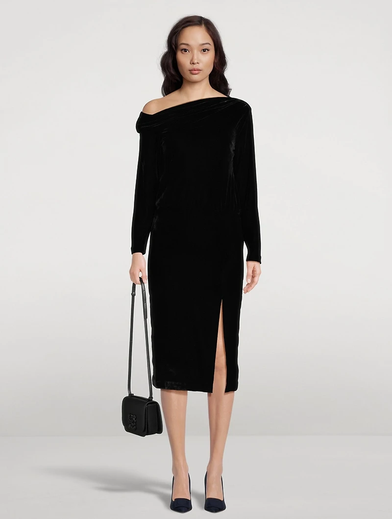 Off-The-Shoulder Velvet Midi Dress