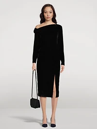 Off-The-Shoulder Velvet Midi Dress