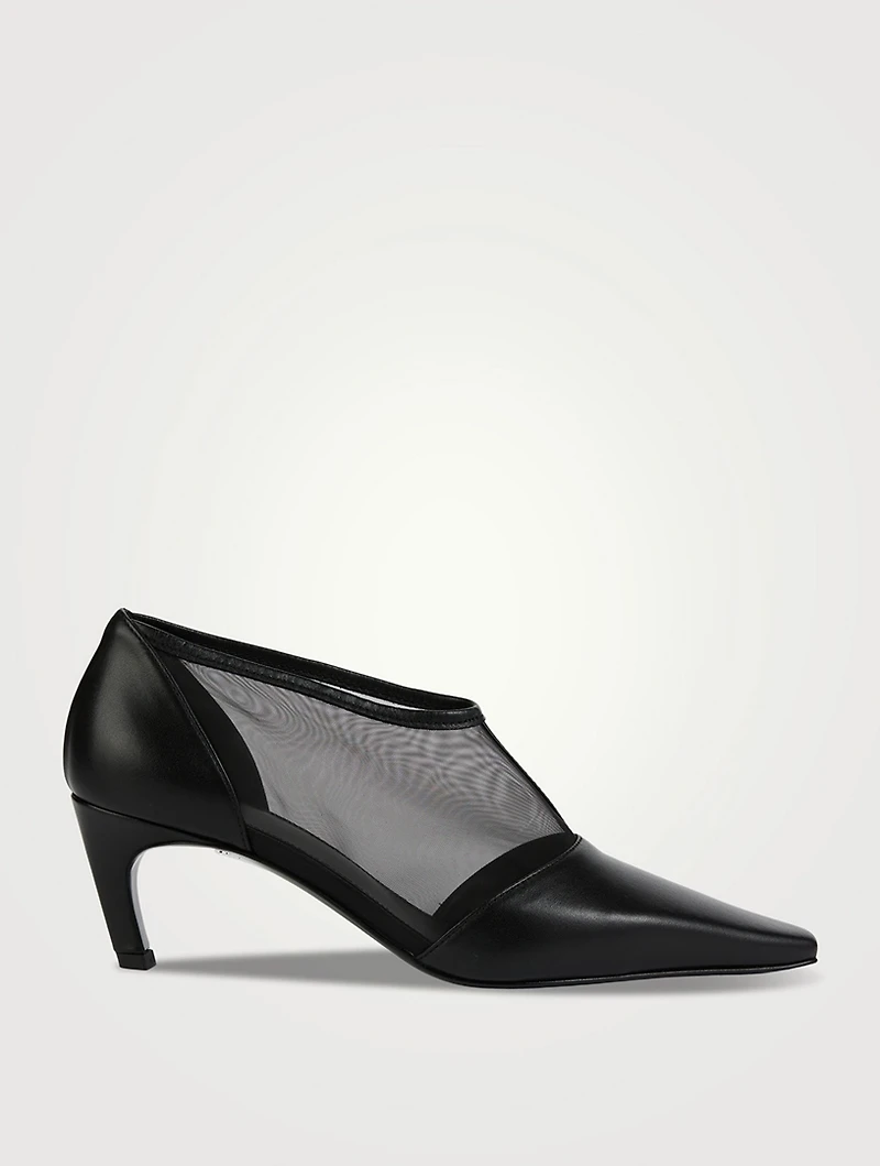 The T-Strap Mesh And Leather Pumps