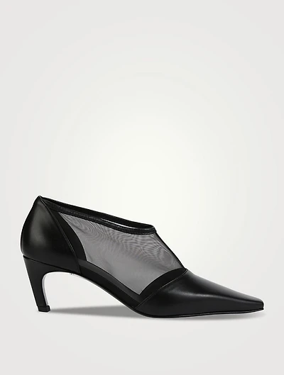 The T-Strap Mesh And Leather Pumps