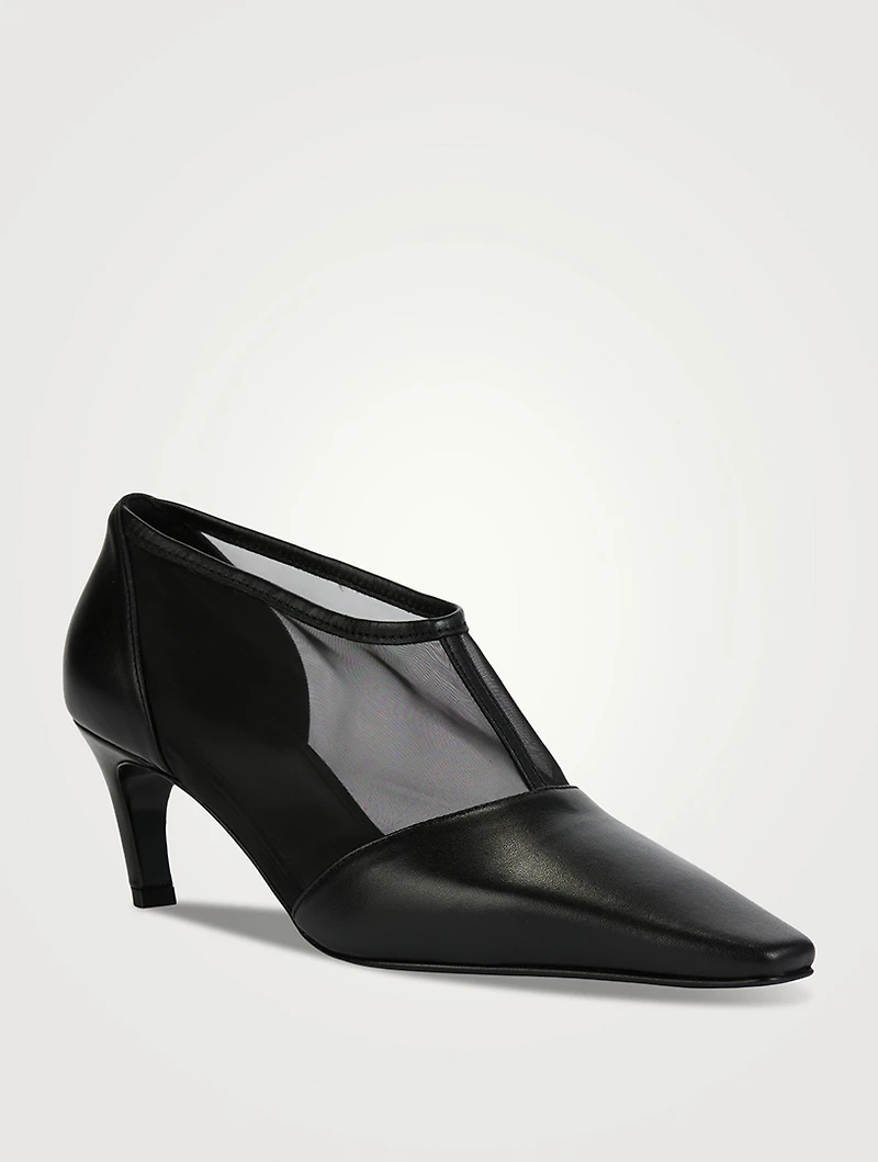 The T-Strap Mesh And Leather Pumps