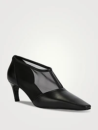 The T-Strap Mesh And Leather Pumps