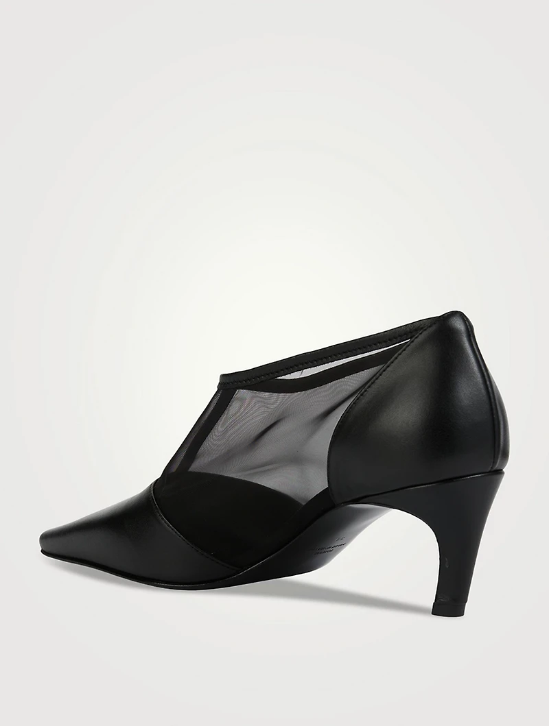 The T-Strap Mesh And Leather Pumps