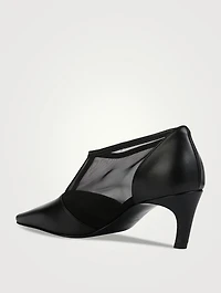 The T-Strap Mesh And Leather Pumps