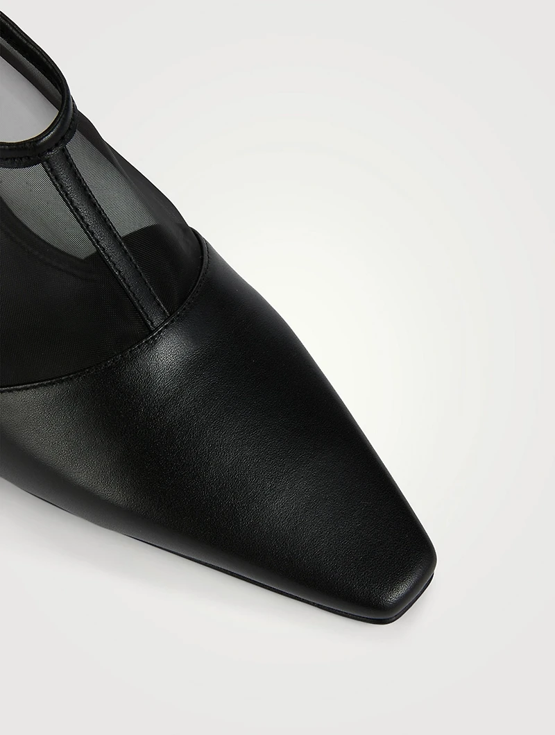 The T-Strap Mesh And Leather Pumps