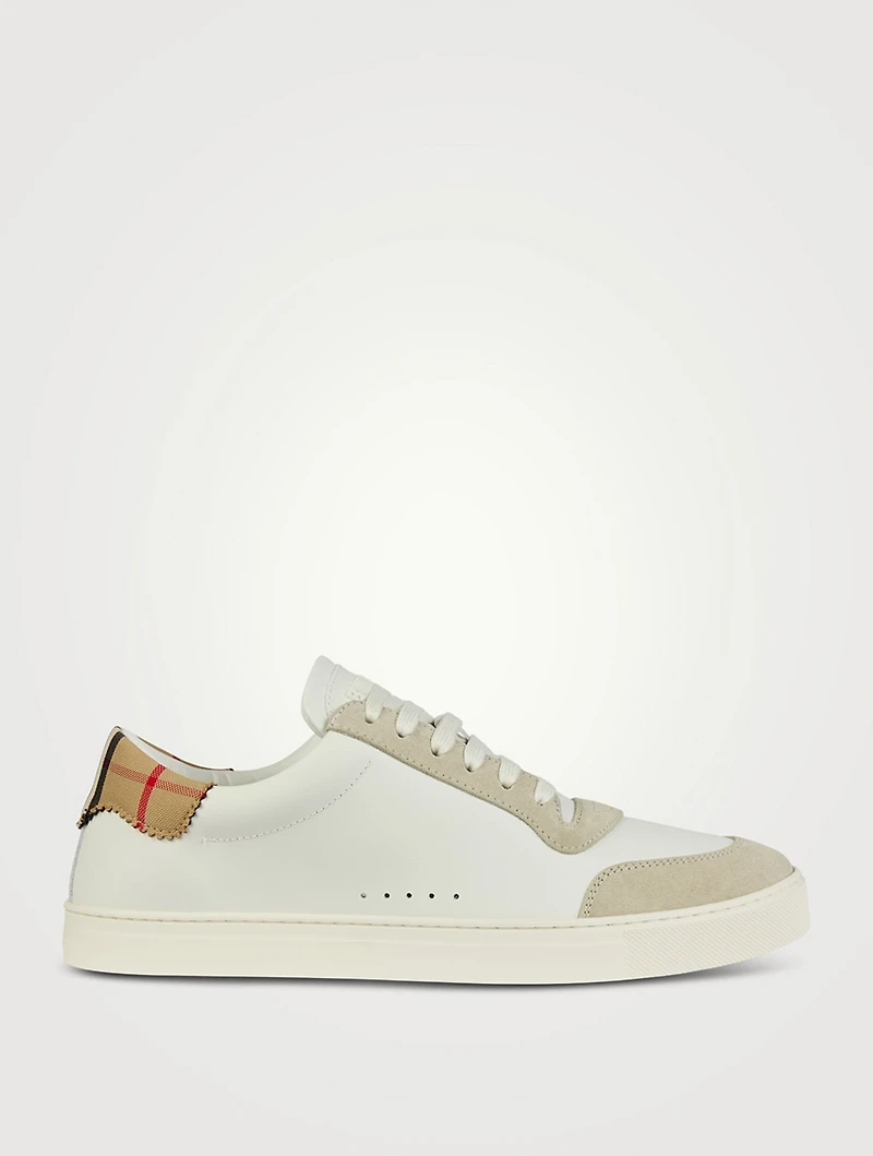 Leather And Check Cotton Sneakers