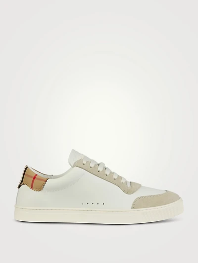 Leather And Check Cotton Sneakers