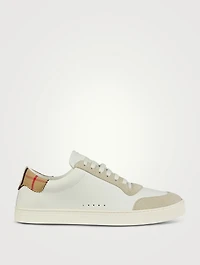 Leather And Check Cotton Sneakers