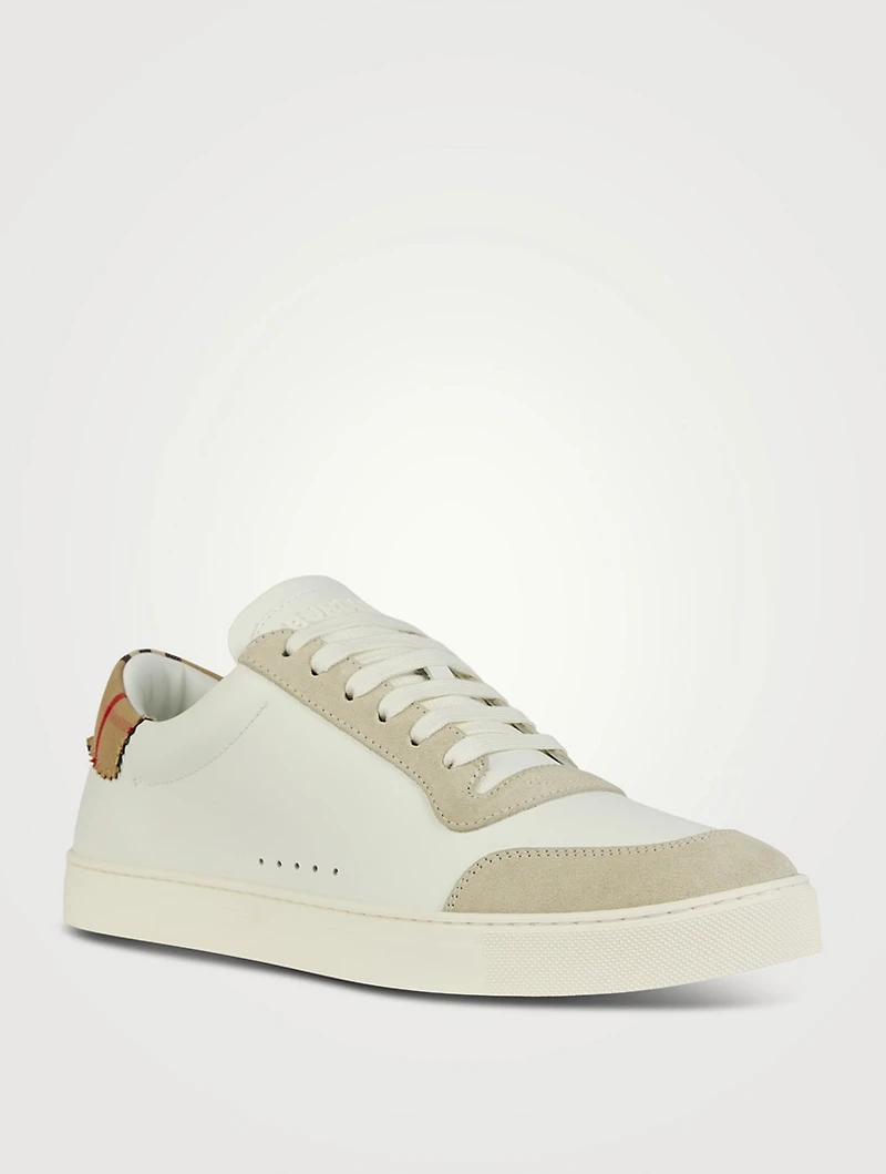 Leather And Check Cotton Sneakers