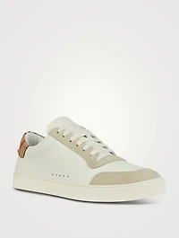 Leather And Check Cotton Sneakers