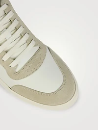 Leather And Check Cotton Sneakers