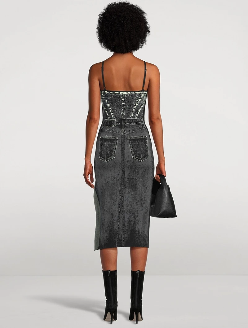 Jasmine Midi Dress Denim Print