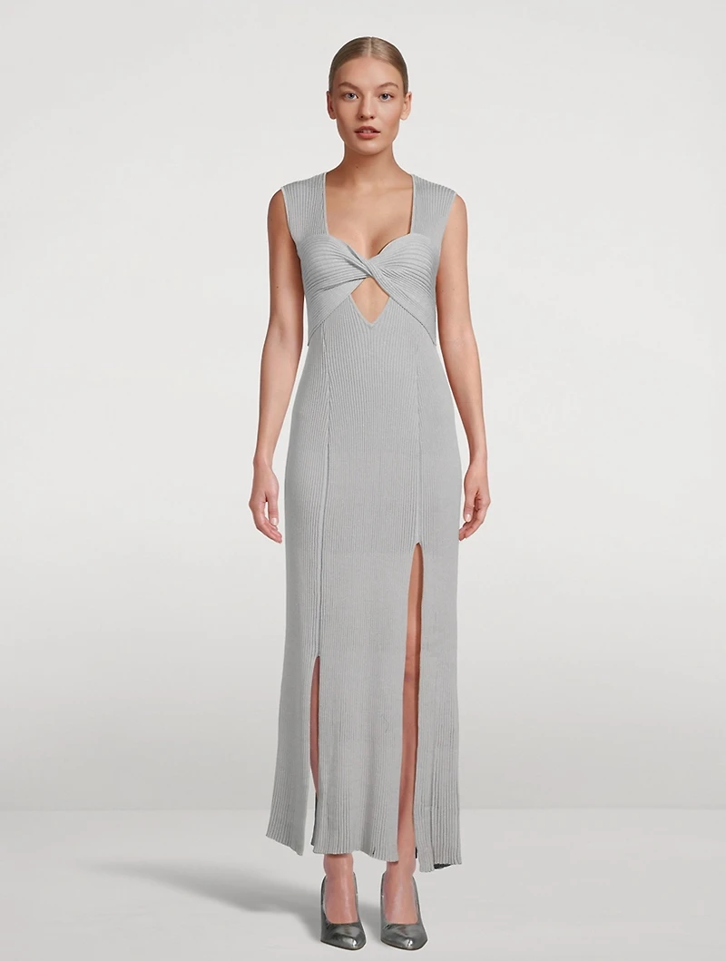 Liana Metallic Ribbed V-Neck Maxi Dress