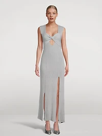 Liana Metallic Ribbed V-Neck Maxi Dress