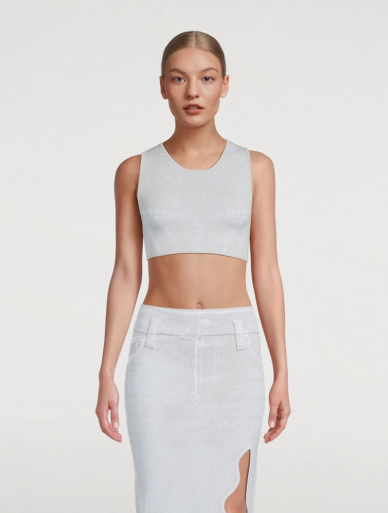 Lillian Crop Top Denim Print