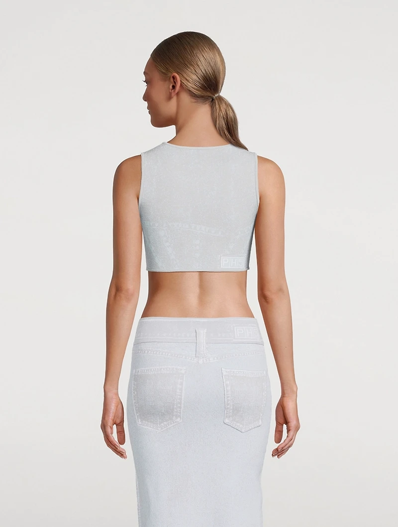 Lillian Crop Top Denim Print