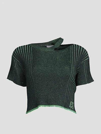 Yolanda Metallic Mixed Rib Cropped Top
