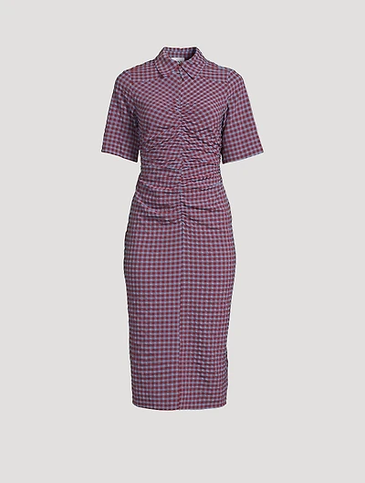 Ruched Seersucker Dress Gingham Print