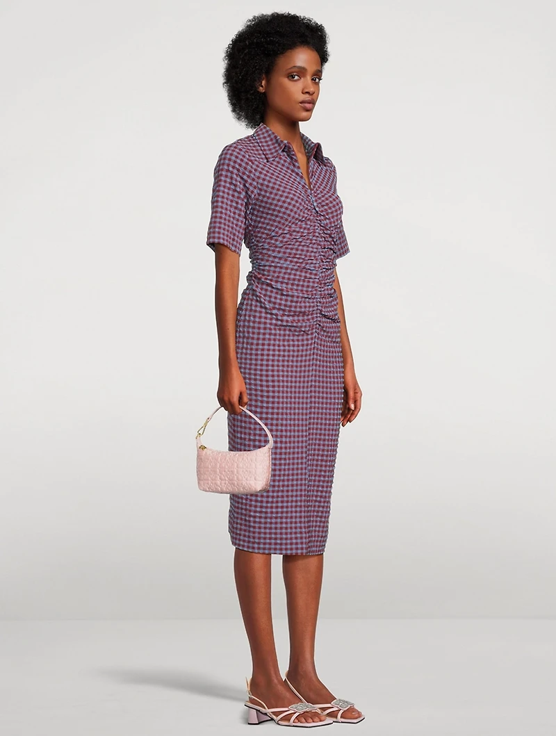 Ruched Seersucker Dress Gingham Print