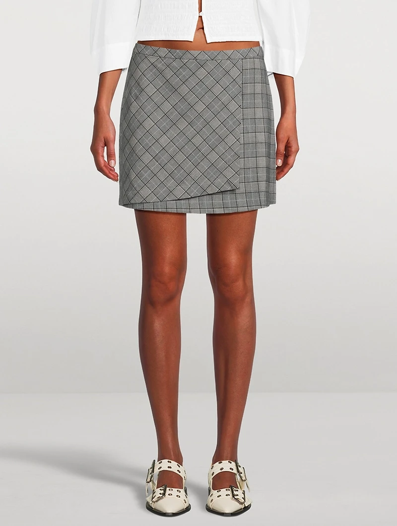 Wrap Mini Skirt Check Mix Print