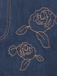 Rose-Embroidered Denim Maxi Skirt