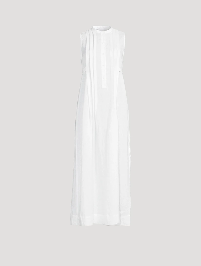 Lucca Organic Linen Pleat Front Long Dress