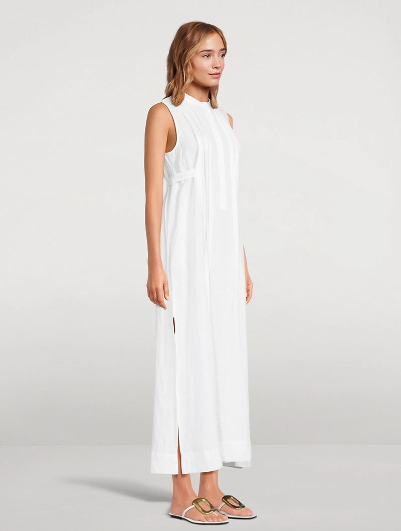 Lucca Organic Linen Pleat Front Long Dress