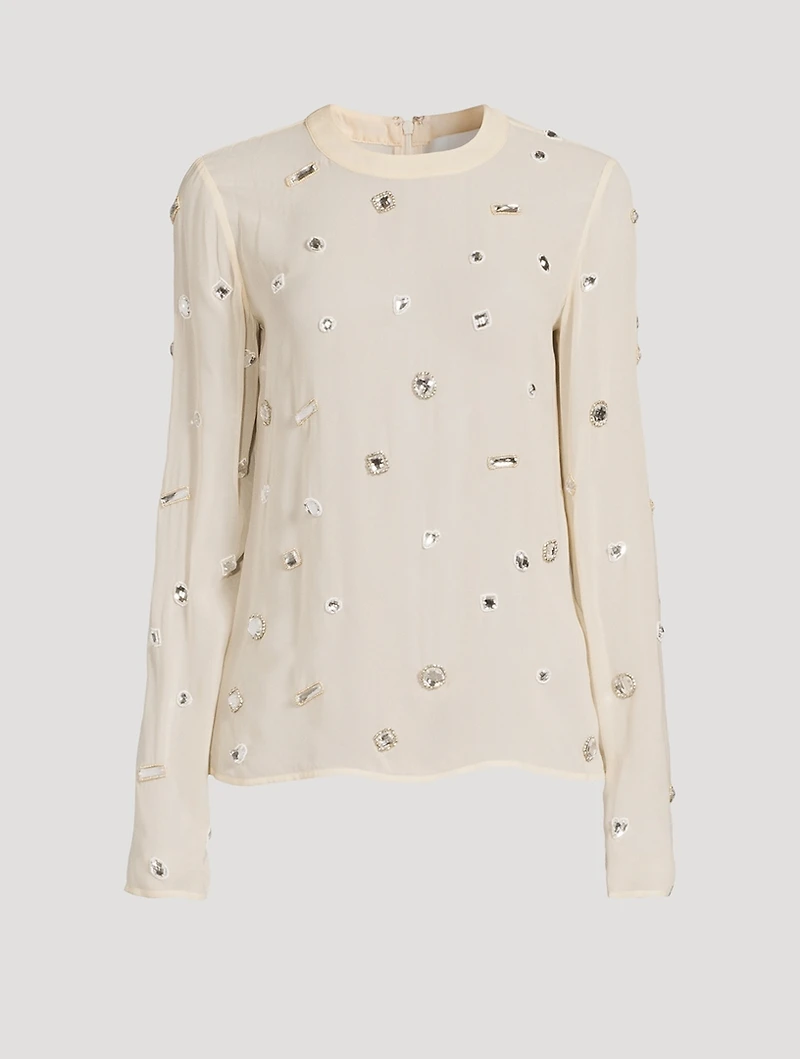 Halo-Embroidered Silk Chiffon Top