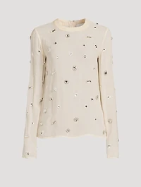 Halo-Embroidered Silk Chiffon Top