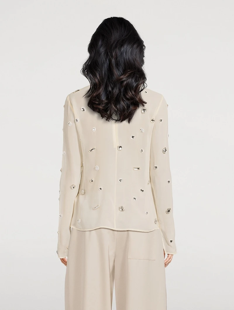 Halo-Embroidered Silk Chiffon Top
