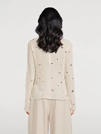 Halo-Embroidered Silk Chiffon Top