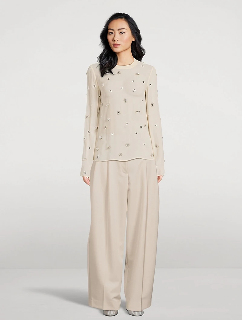 Halo-Embroidered Silk Chiffon Top