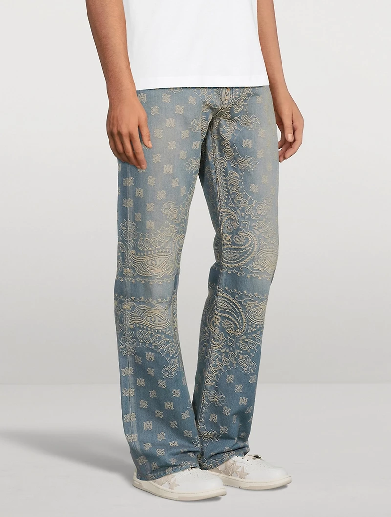 Bandana Jacquard Straight-Leg Jeans
