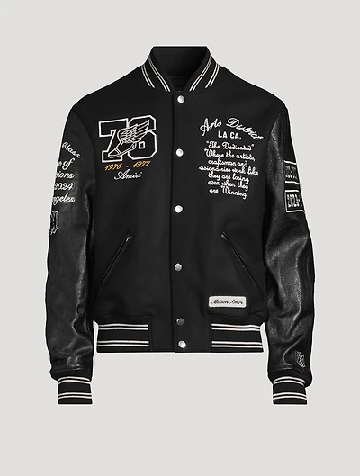 Wool Varsity Jacket With Leather Sleeve