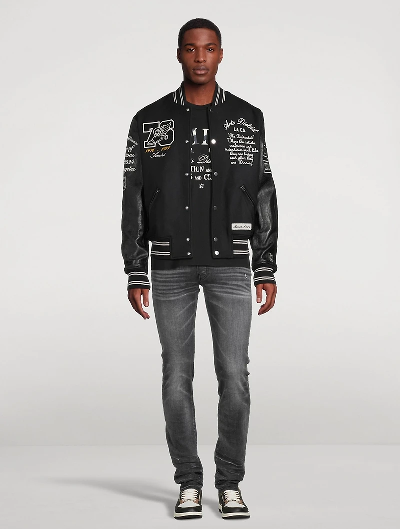 Wool Varsity Jacket With Leather Sleeve