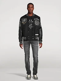 Wool Varsity Jacket With Leather Sleeve
