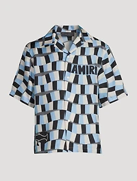 Silk Bowling Shirt Snake Checker Print
