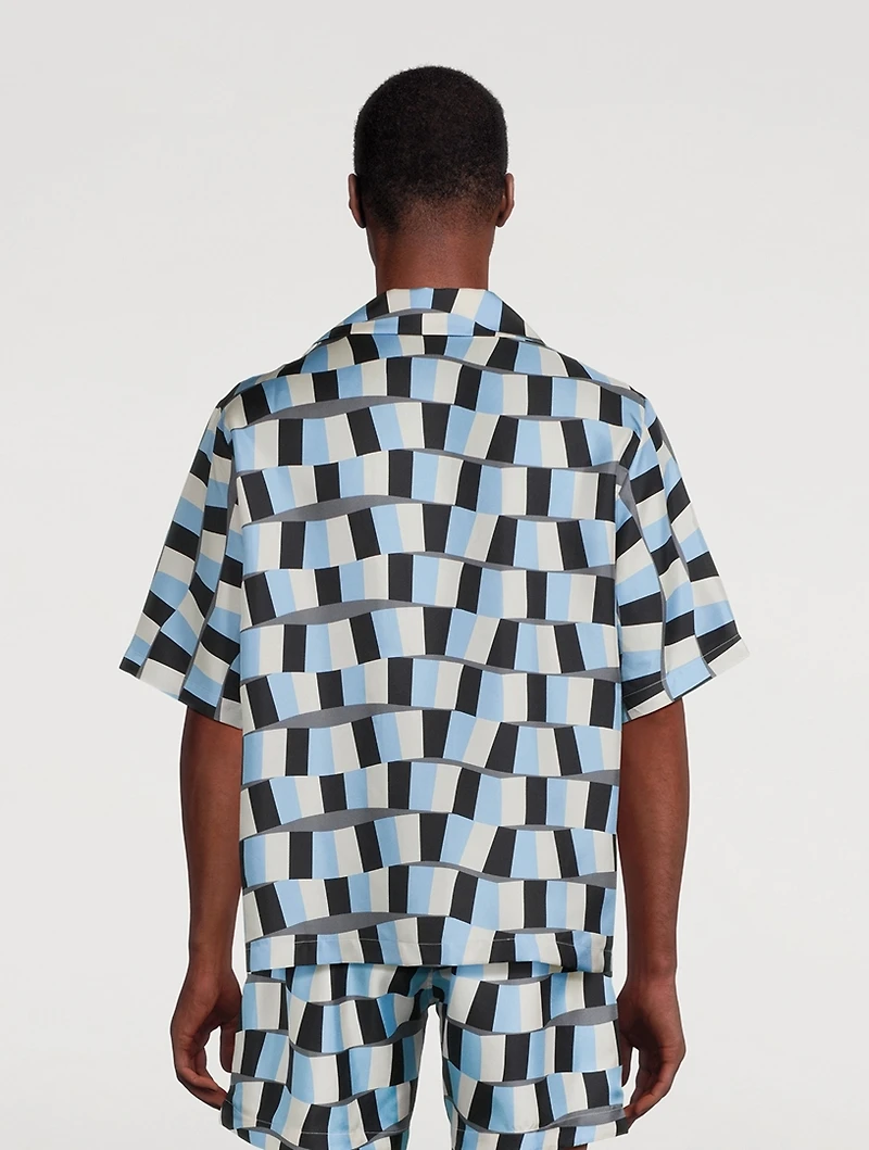 Silk Bowling Shirt Snake Checker Print