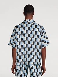 Silk Bowling Shirt Snake Checker Print