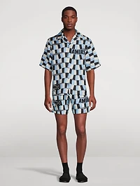 Silk Bowling Shirt Snake Checker Print