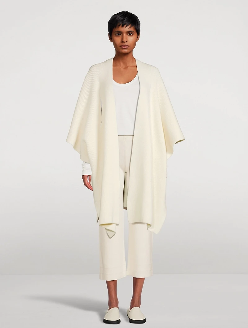 Wool-Blend Ribbed Knit Poncho