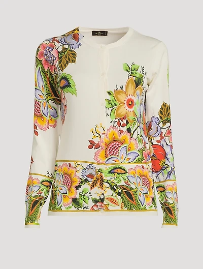 Silk-Blend Cardigan Bouquet Print